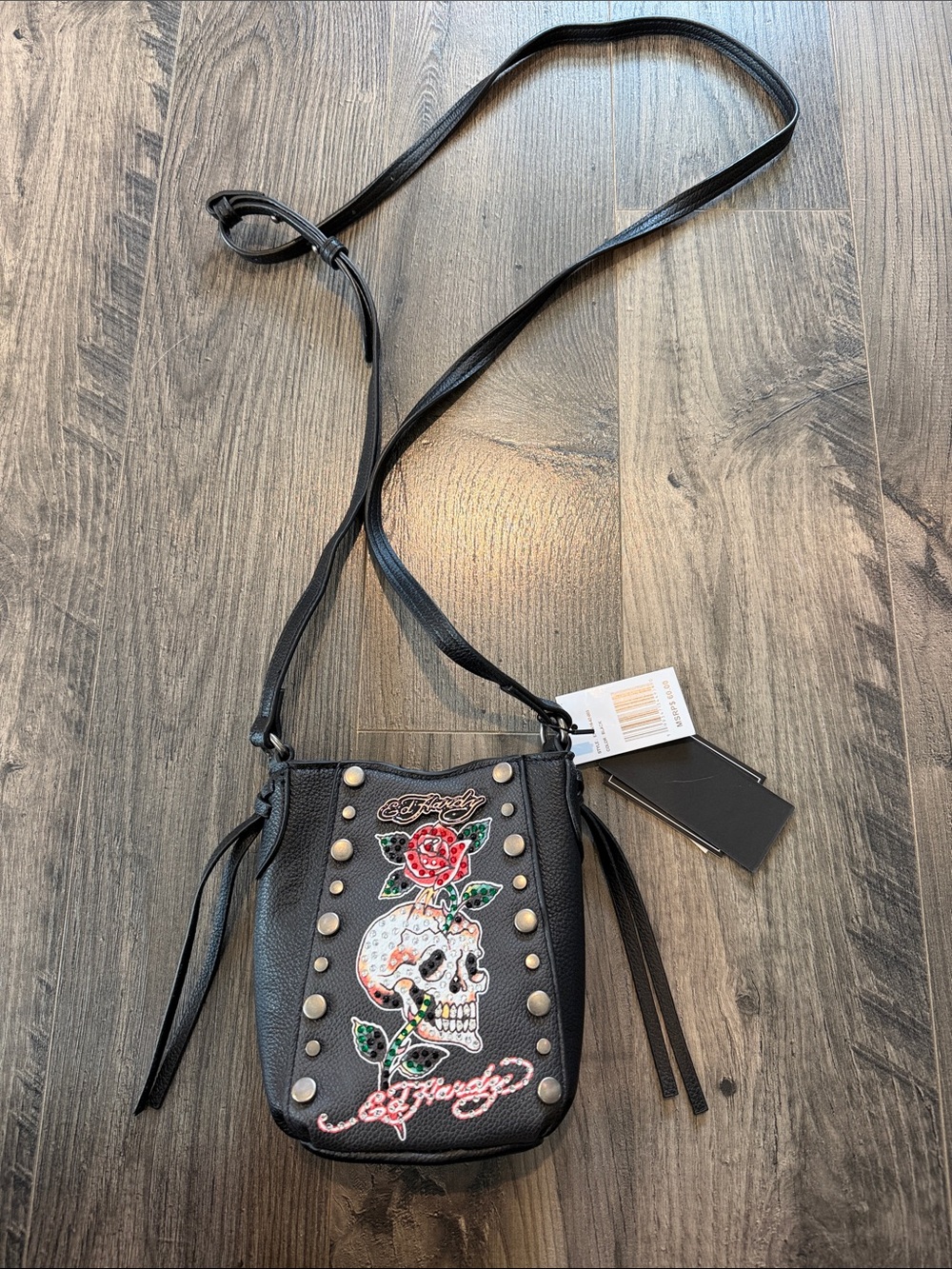 NWT Ed Hardy Black Skull & Rose Crossbody Bag